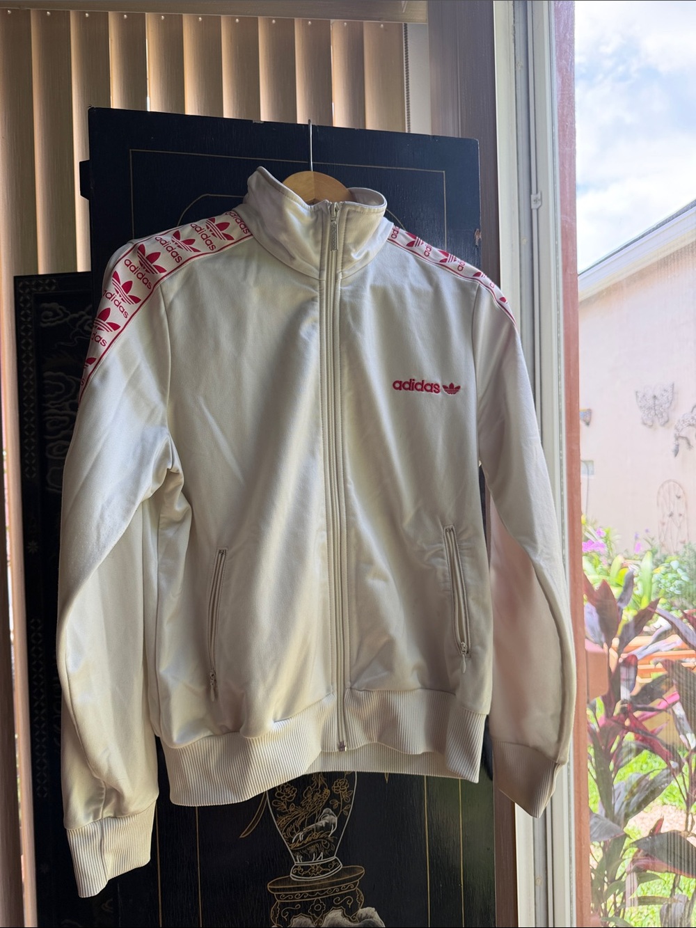 adidas White Track Jacket with Red Logo Tape